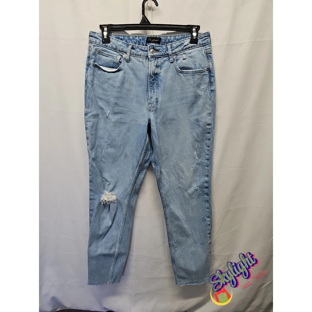 Free Assembly Womens Blue Straight Leg High Rise Jeans Raw Hem Sz 14 34x29